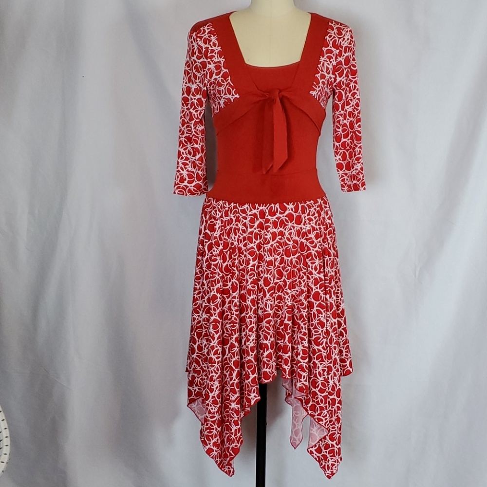 Vtg Xtraordinary, L, 2 pc red/white dress